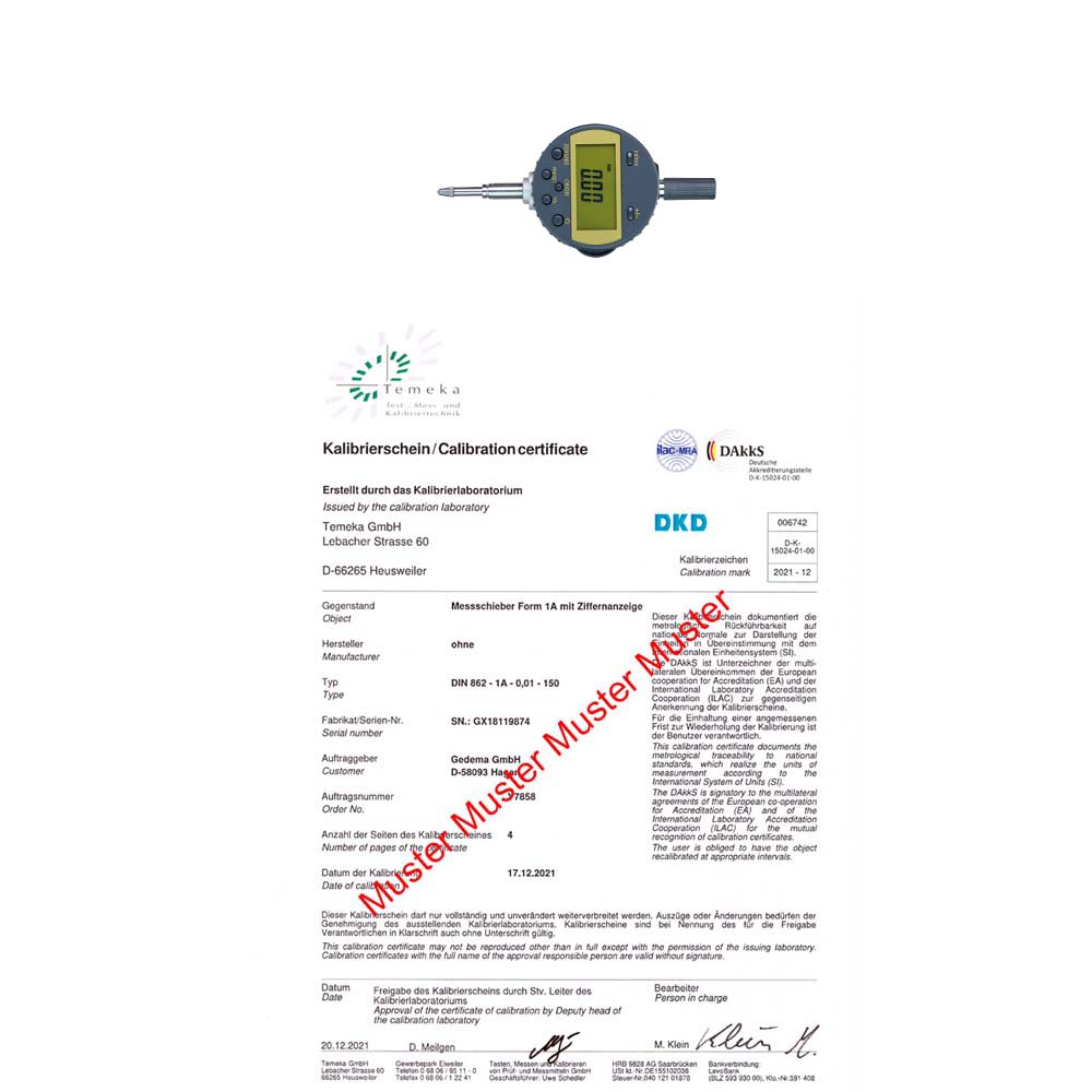 Dakks Calibration Certificate Digital Dial Indicator Messwelt