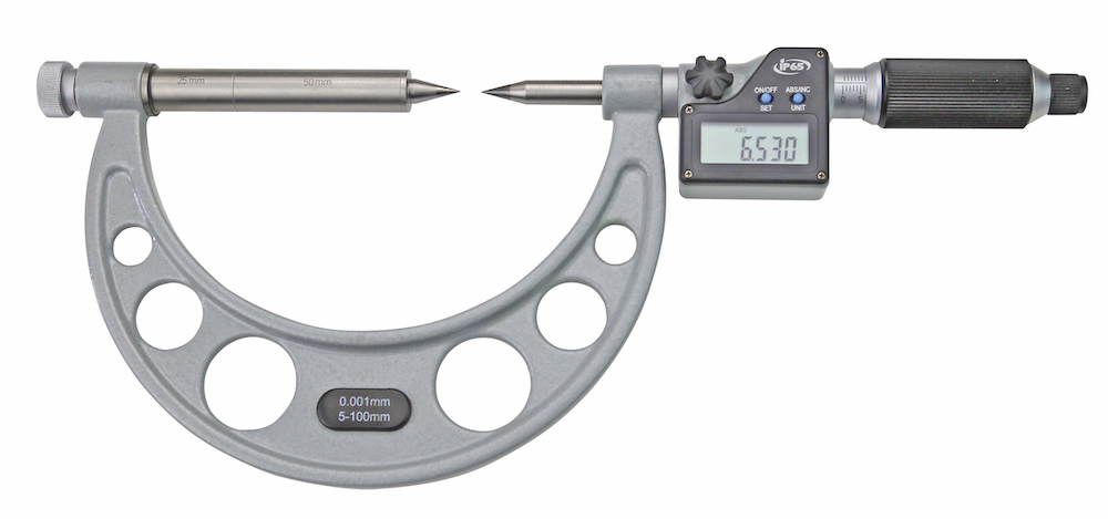 Digital micrometer 5 - 100 mm with carbide points and relocatable anvils
