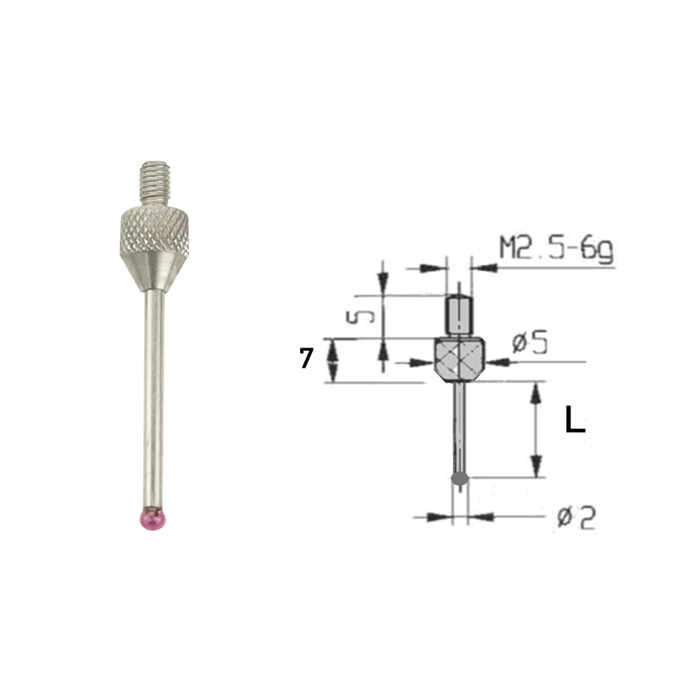 Rubin-Messeinsatz Ø 2 mm L=10 mm für Messuhren Gewinde M 2,5