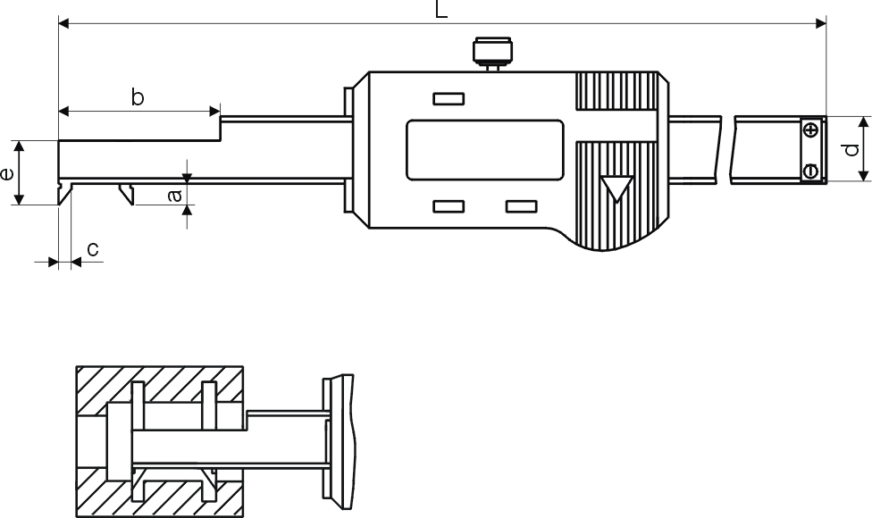 Zeichnung Digital-Innen-Nuten-Messschieber 3 - 140 mm mit kurzem Schnabel 