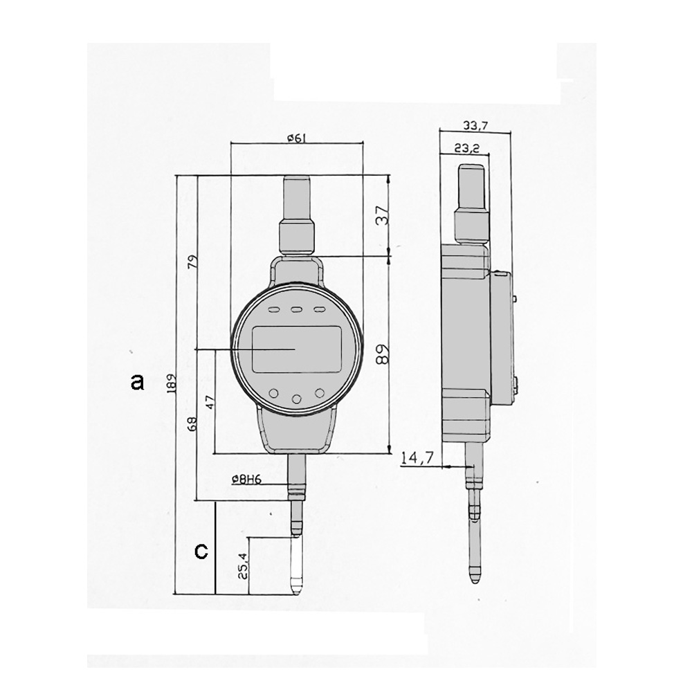 Zeichnung Digital Messuhr 25,4 x 0,0005 mm mit Glasmaßstab-Sensor
