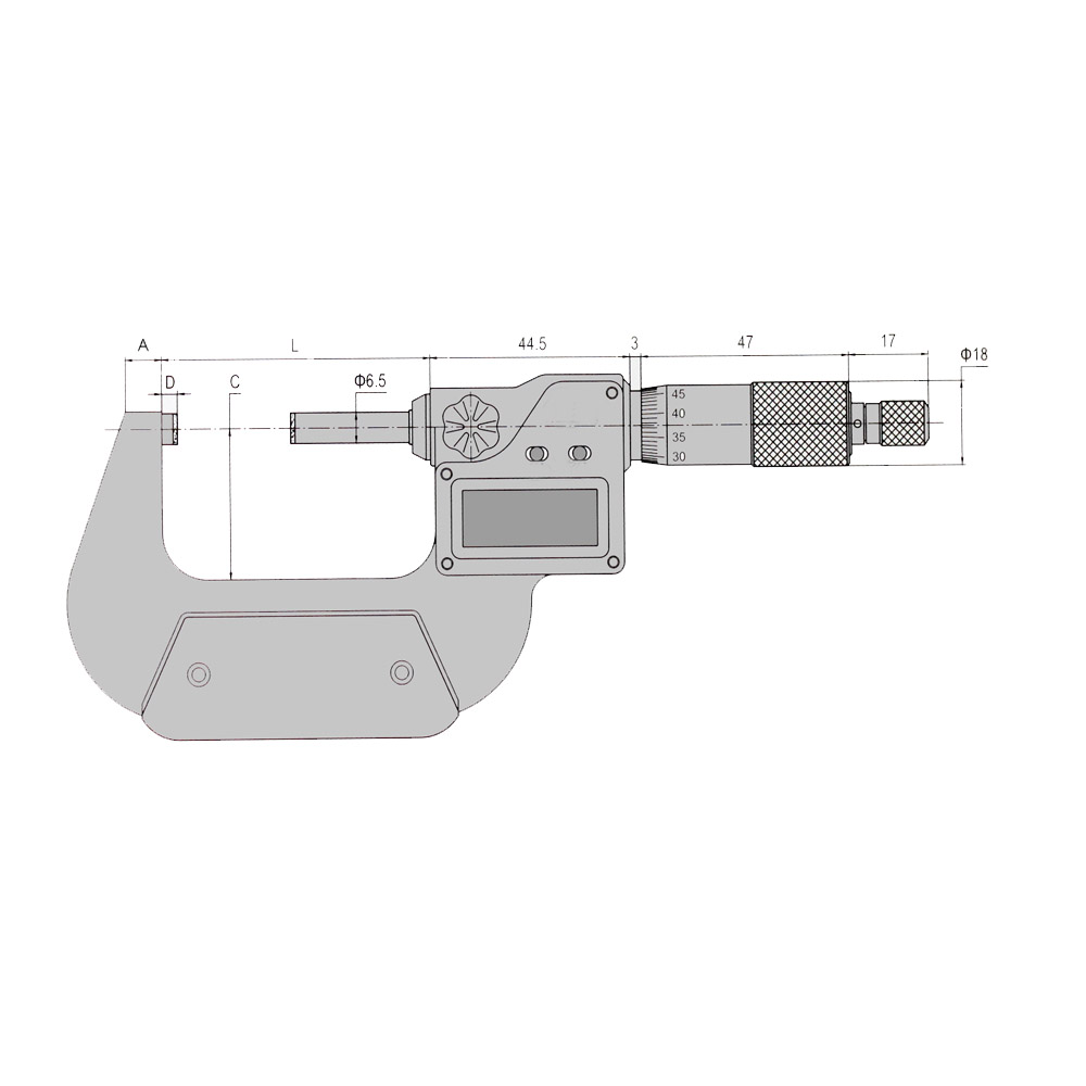 Technical drawing Digital micrometer 75 - 100 mm DIN 863, IP 65