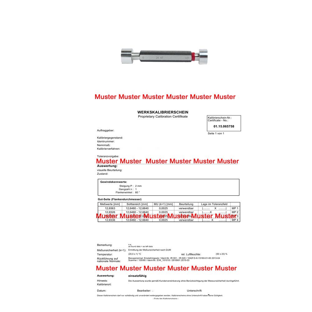 Certification for limit plug gauges until Ø 50 mm H7 Certification for limit plug gauges until Ø 50 mm H7