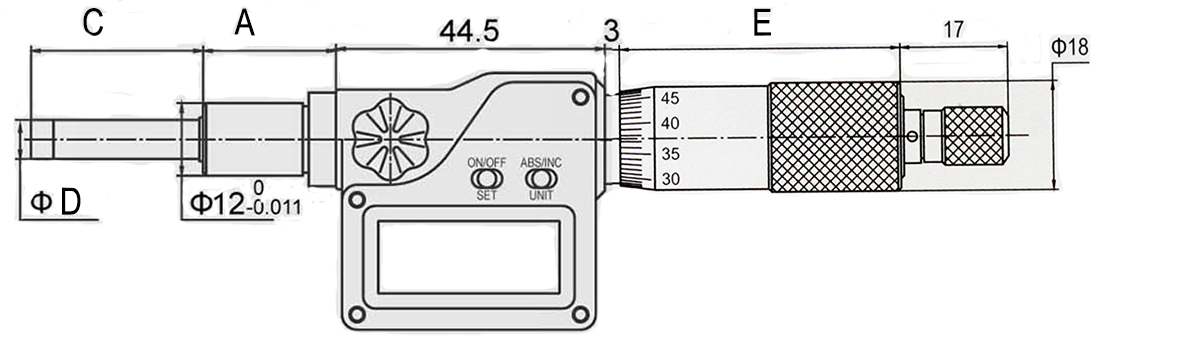 Zeichnung Digital Einbau-Messschraube 0-25 mm mit Aufnahme Ø 5 mm