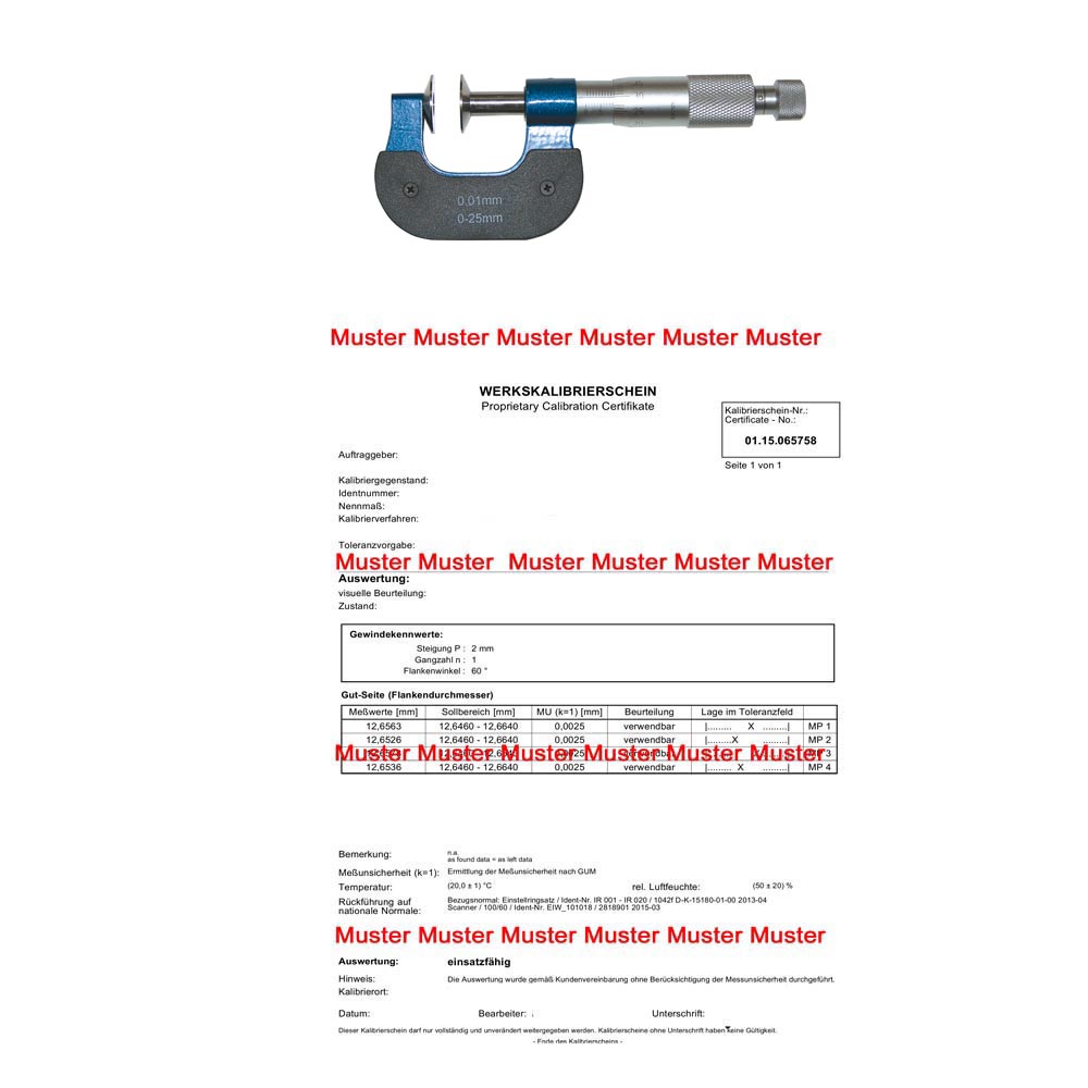 Certification for disc micrometer > 25 - 100 mm Certification for disc micrometer > 25 - 100 mm