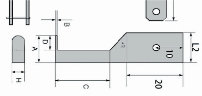 Zeichnung Messeinsatz mit flachen Messflaechen 1 x 0,4 mm zur Nuten-Messung