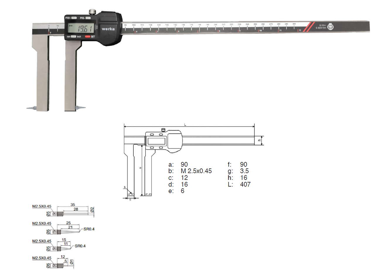 Dig.-Messschieber 300 mm Messbereich - mit vier Paar auswechselbaren Einstzem -  2235-300 - Messwelt