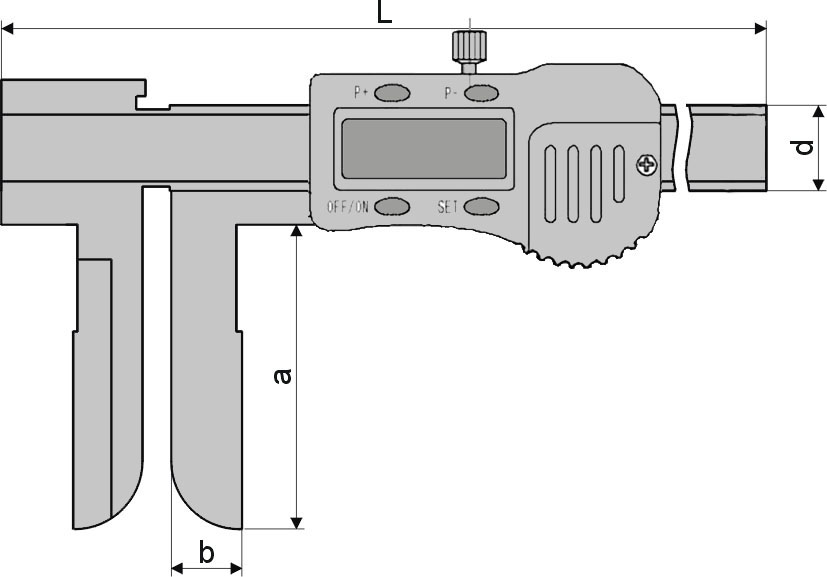 Technical drawing Digital inside caliper 14 - 200 mm with extra long jaws 3V
