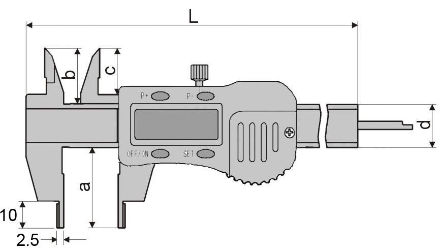 Technical drawing Digital caliper 0 - 150 mm with extra small jaws