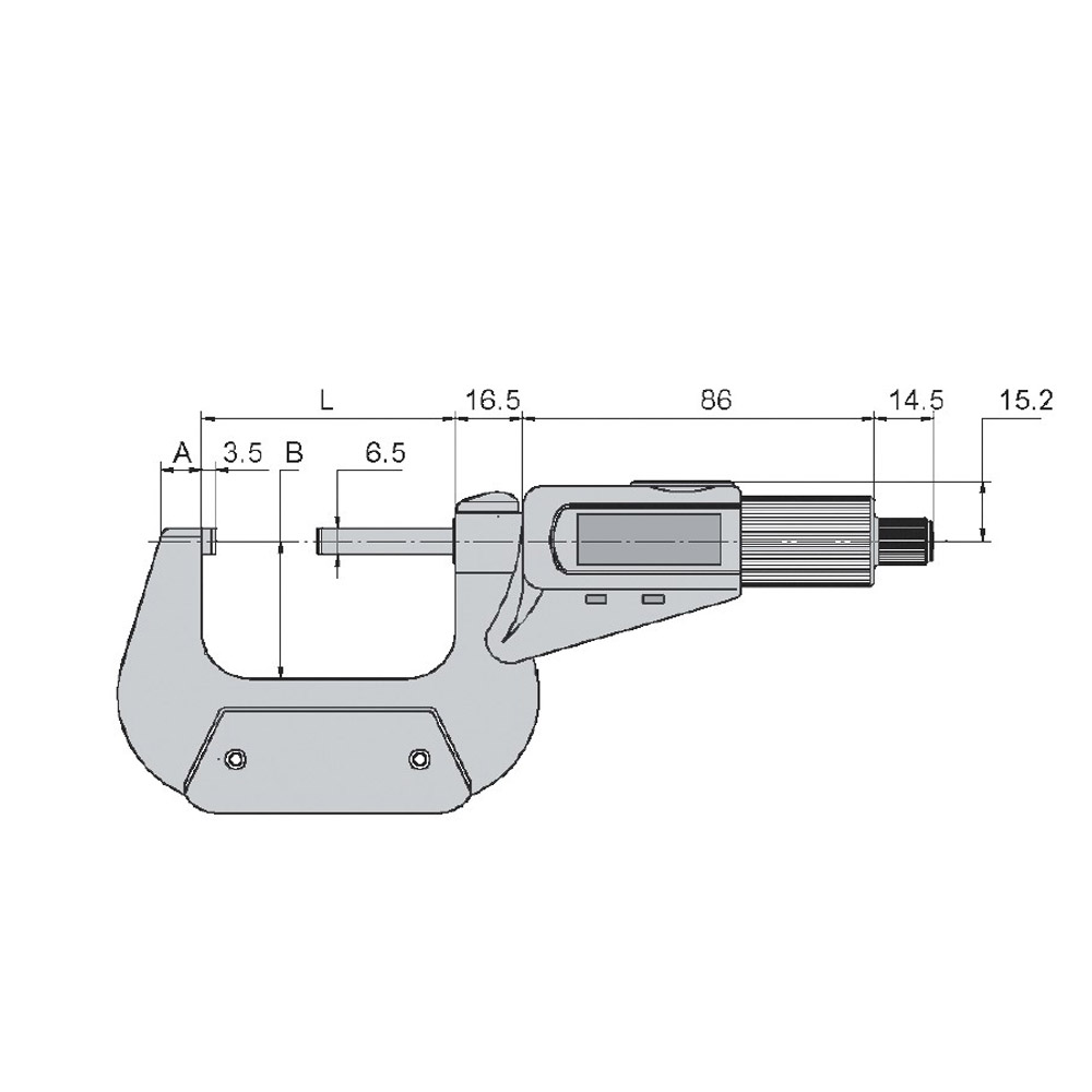 Technical drawing Digital micrometer 50 - 75 mm DIN 863