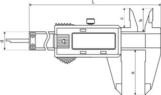 Zeichnung Digital-Taschen-Messschieber für Linkshänder 0 - 150 mm