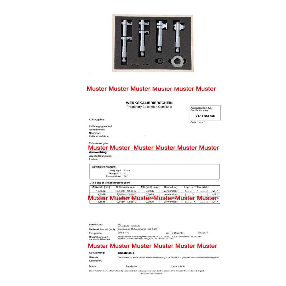 Certification for inside micrometer set 6 pieces Certification for inside micrometer set 6 pieces