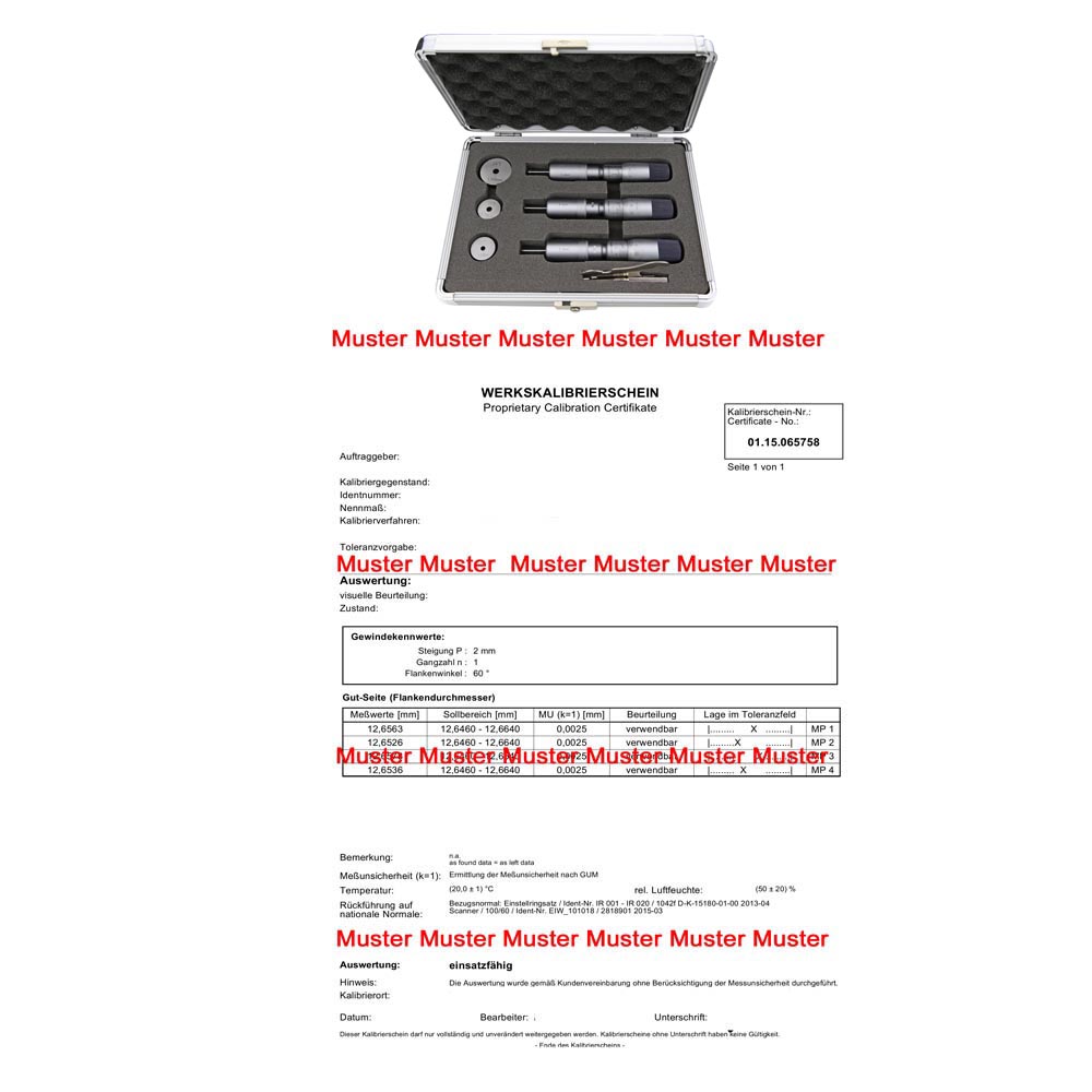 Certification for threepoint internal micrometer set until 12 mm Certification for threepoint internal micrometer set until 12 mm
