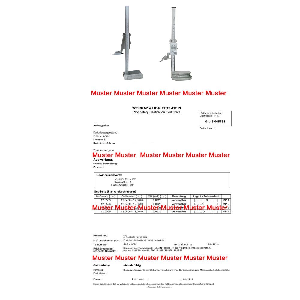 Certification height gauge until 300 mm range Certification height gauge until 300 mm range
