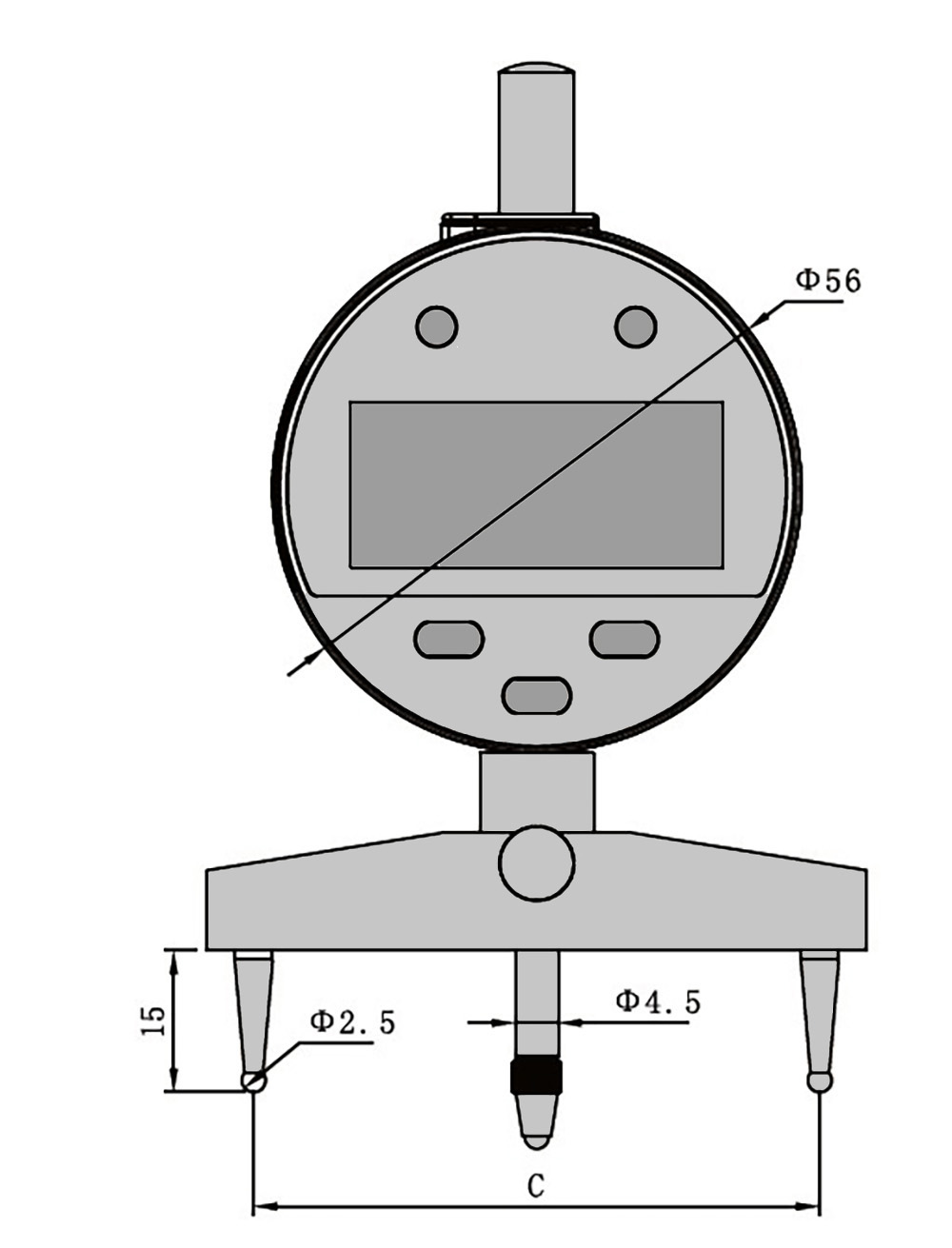 Technical drawing Digital radius indicator range 5 - 3000 mm Technical drawing Digital radius indicator range 5 - 3000 mm