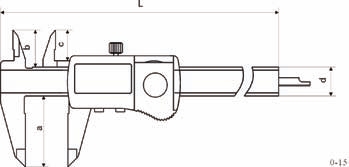 Technical drawing Digital pocket caliper 200 mm TIN coated DIN 862
