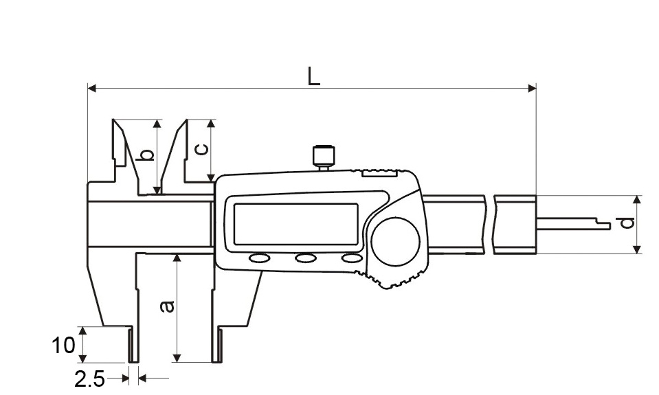 Zeichnung Digital-Messschieber 0 - 150 mm mit extra kleinem Schnabel 