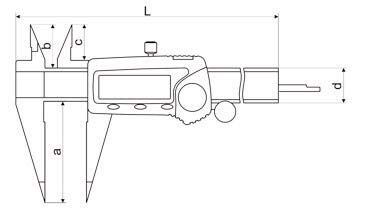 Zeichnung Digital-Messschieber mit spitzem Schnabel und langen Spitzen 0-150 mm 3 V