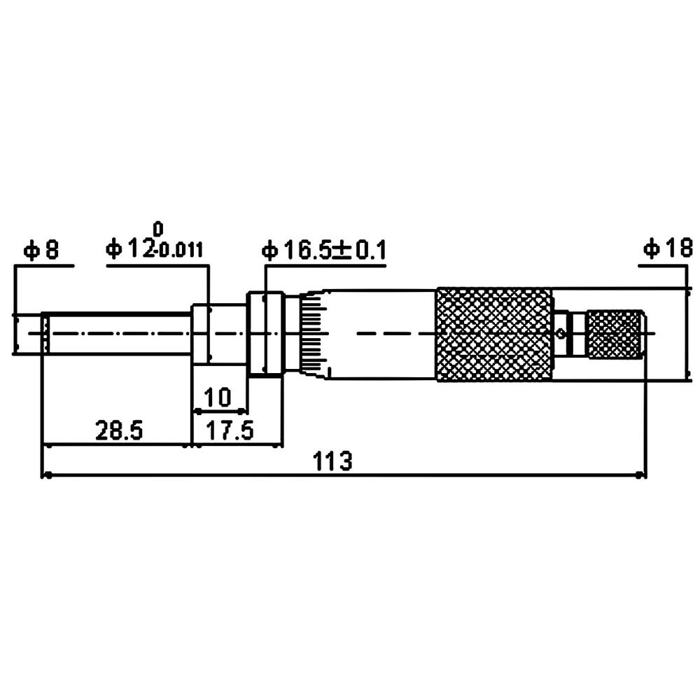 Technical drawing Micrometer head 0 - 25 mm spindle non-rotating DIN 863