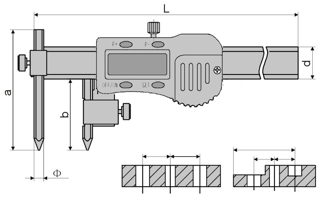 Zeichnung Digital Bohrungsabstand-Messschieber 10 - 300 mm Messbereich