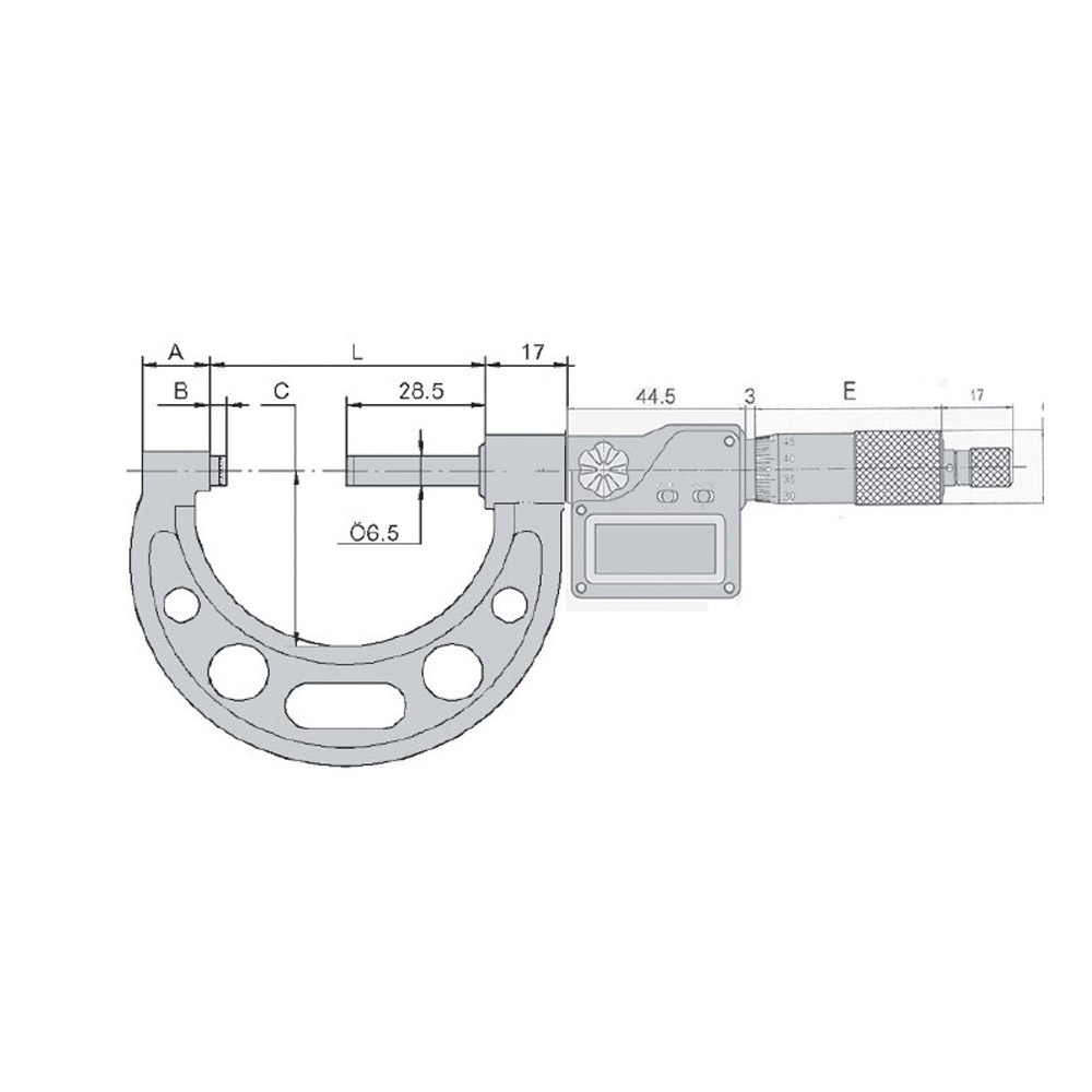 Technical drawing Digital micrometer 100 - 125 mm DIN 863, IP 65