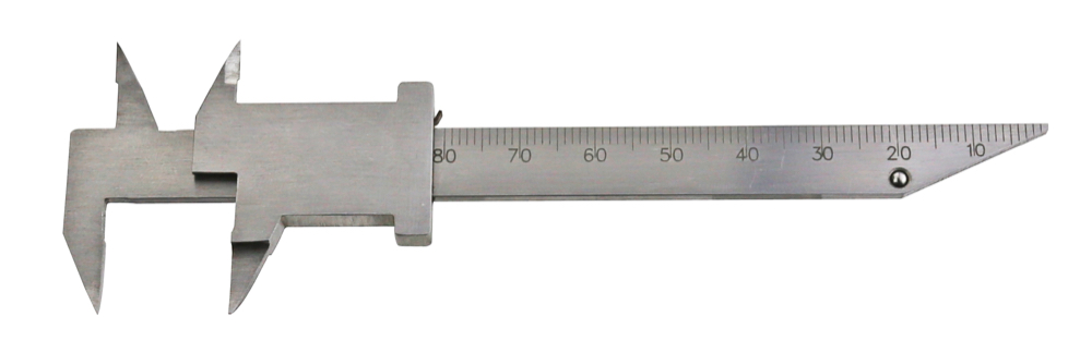 Rückseite Klein-Messschieber 0 - 80 mm mit spitzem Schnabel für Zahntechniker