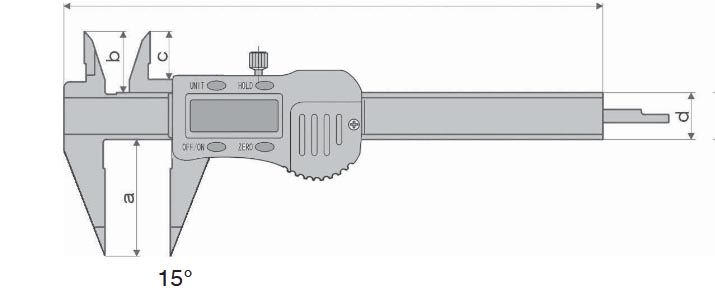 Technical drawing Digital caliper 0-150 mm with pointed jaws and long measuring points