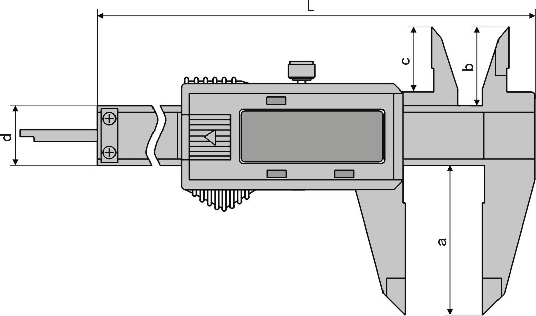 Technical drawing Digital pocket caliper for left hand 0 - 150 mm