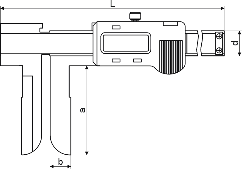 Zeichnung Digital-Innen-Messschieber 14 - 200 mm mit extra langem Messschnabel 3 V