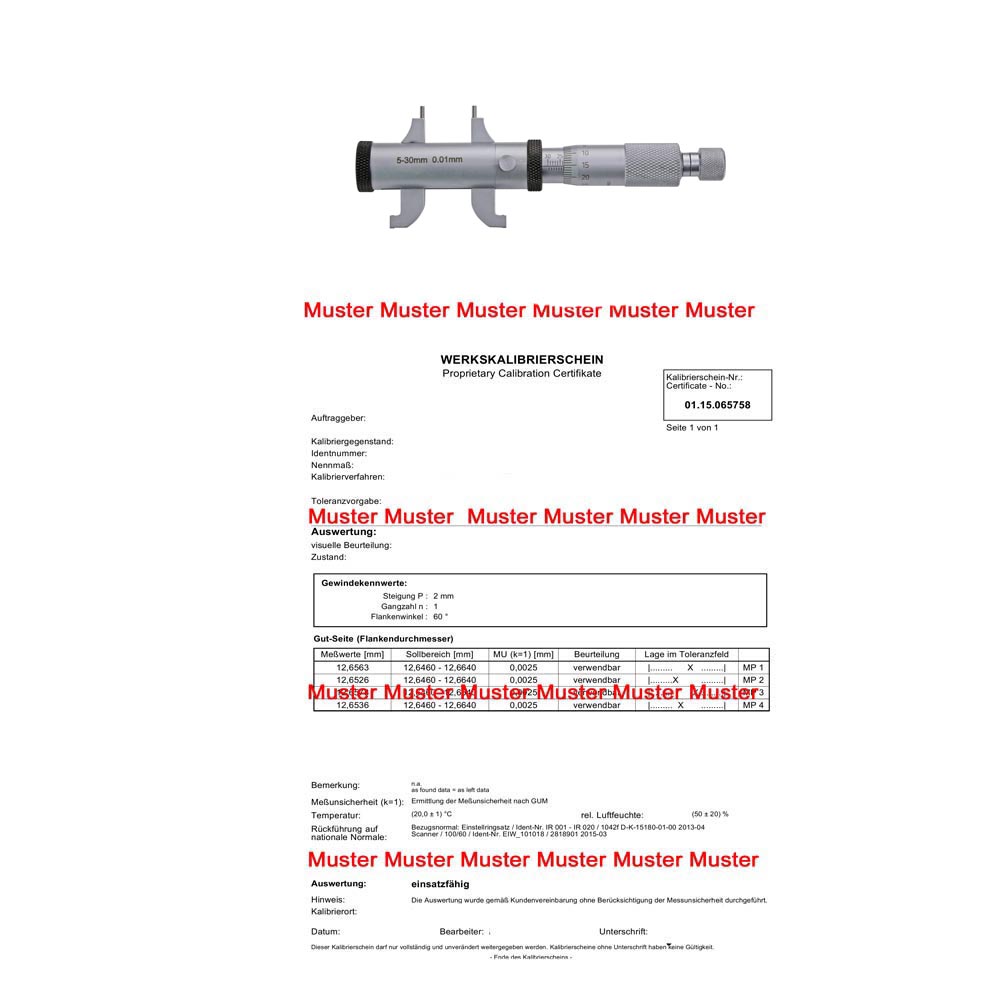 Certification for inside micrometer with double jaws Certification for inside micrometer with double jaws