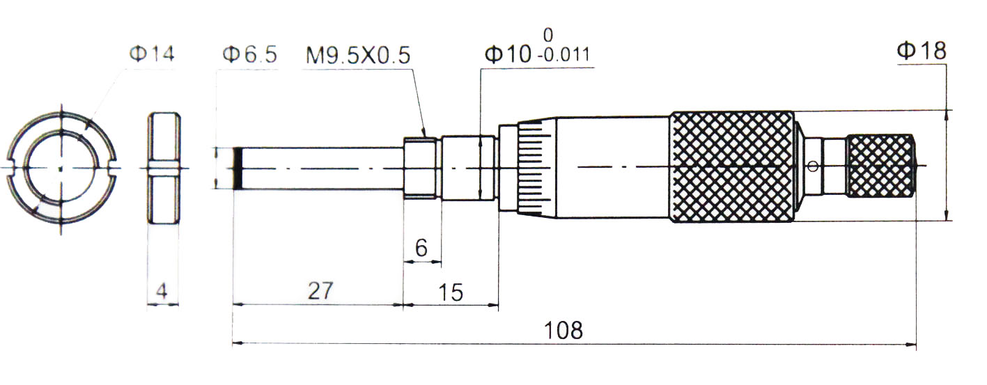 Zeichnung Einbau-Messschrauben 25 mm mit Einbaumutter DIN 863