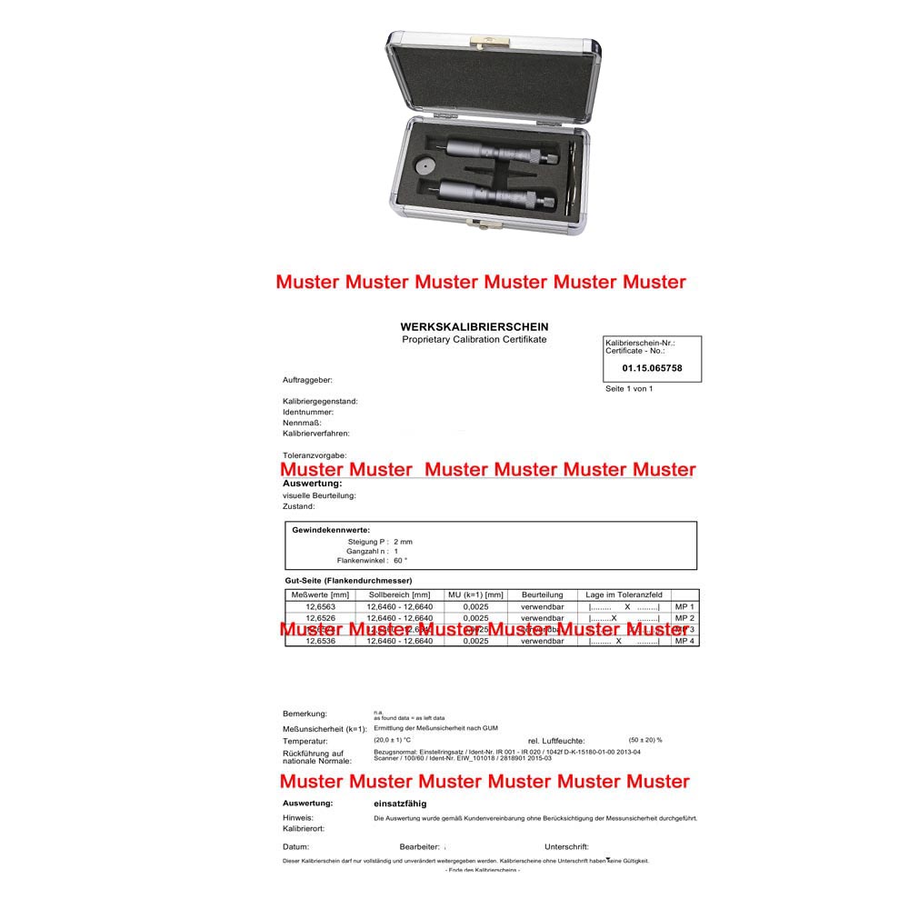 Certification for threepoint internal micrometer set until 20 mm Certification for threepoint internal micrometer set until 20 mm