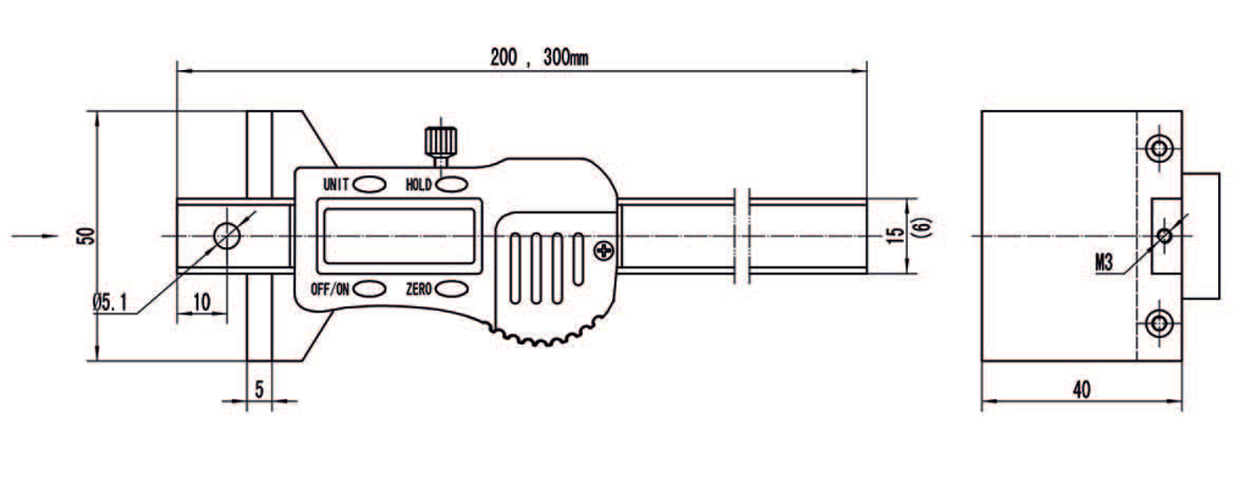 Technical draw Digital steel marking gauge with rectangular plate range 0 - 500 mm