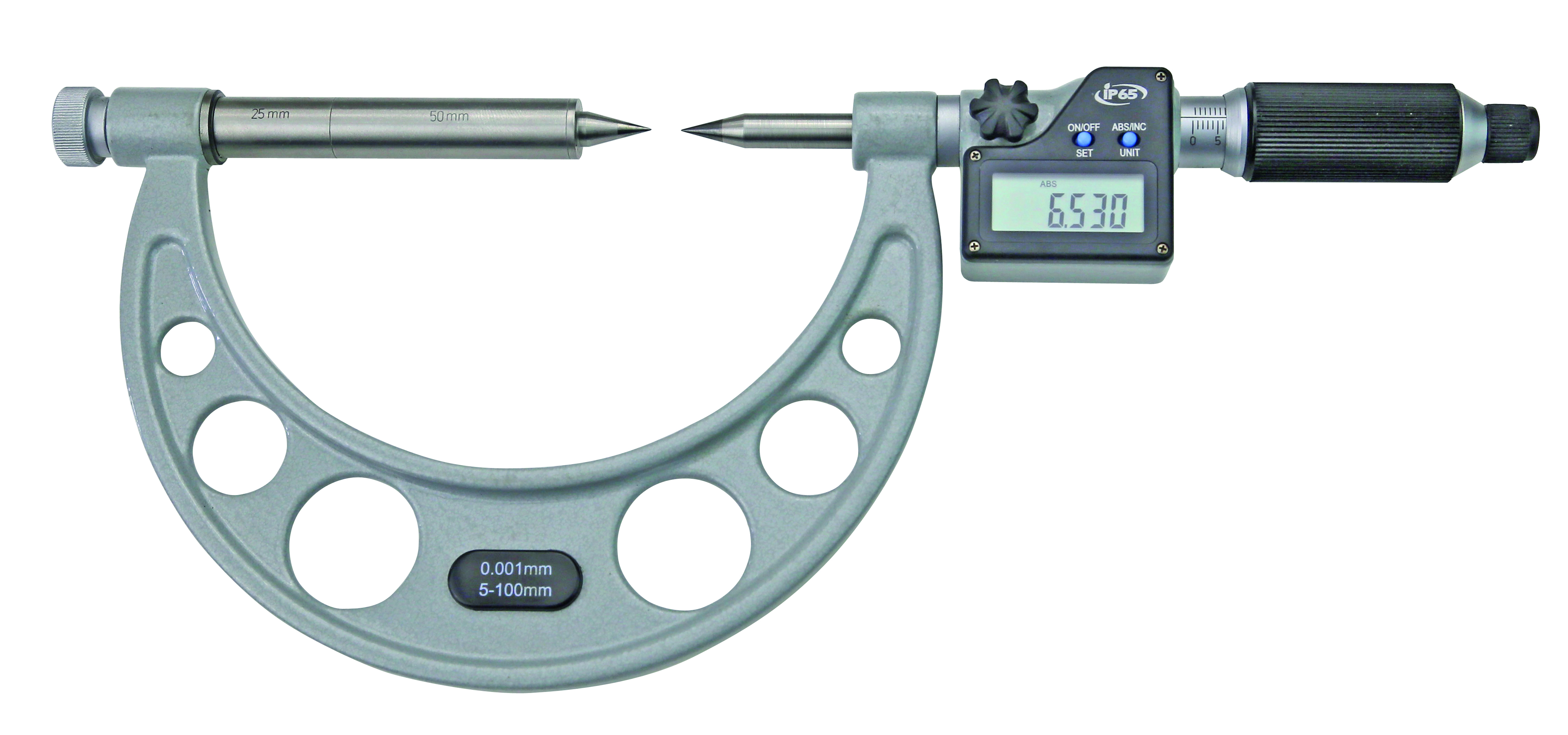 Digital-Messschraube 5 - 100 mm mit HM-Spitzen und verschiebbaren Ambossen Digital-Messschraube 5 - 100 mm mit HM-Spitzen und verschiebbaren Ambossen