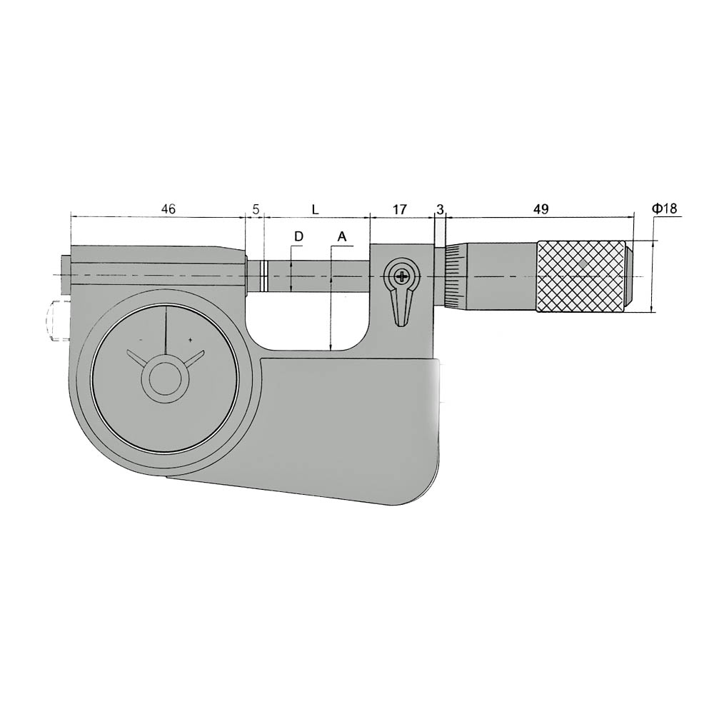 Zeichnung Bügelmessschraube 0 - 25 mm mit Feinzeiger Messspindel Ø 6,5 mm