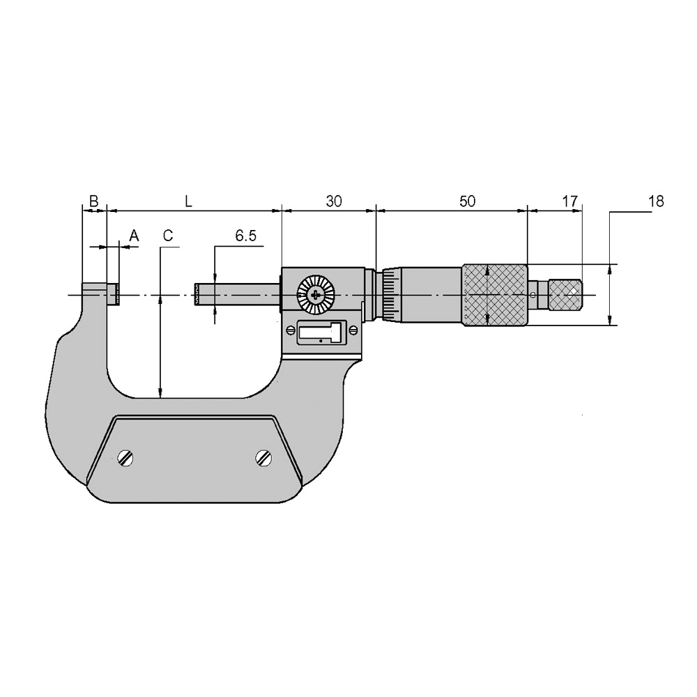 Technical drawing Outside micrometer 0 - 25 mm with counter DIN 863