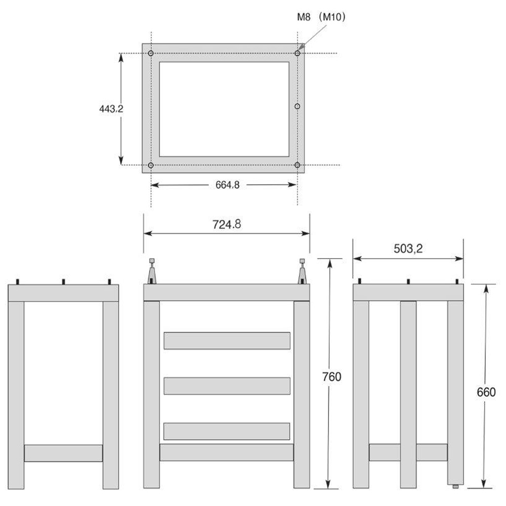 Technical drawing Stand for granit plates 1200 x 800 x 150 mm with built-in drawers