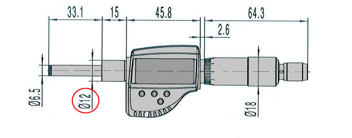 Technical drawing Digital micrometer head 0 - 25 mm DIN 863