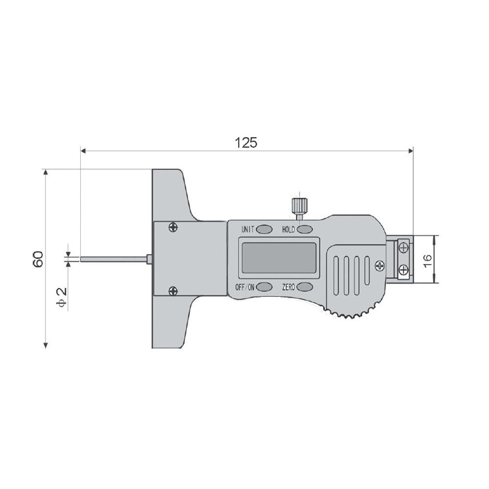 Zeichnung Digital-Tiefen-Messschieber 30 x 60 mm mit Stiftspitze ø 2 x 30