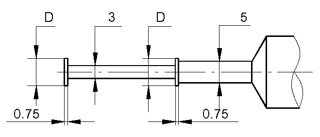 Zeichnung Quernuten-Messschrauben, 0 - 25 mm, Länge 223 mm
