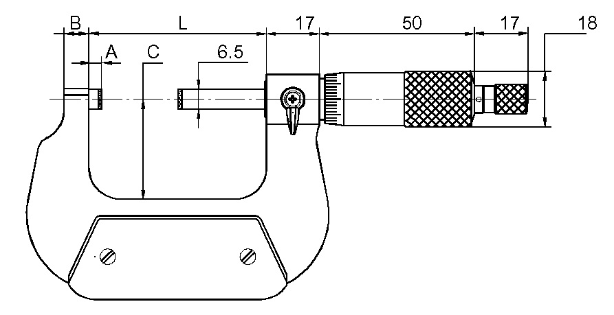 Zeichnung Bügelmessschraube für Linkshänder 75 - 100 mm DIN 863