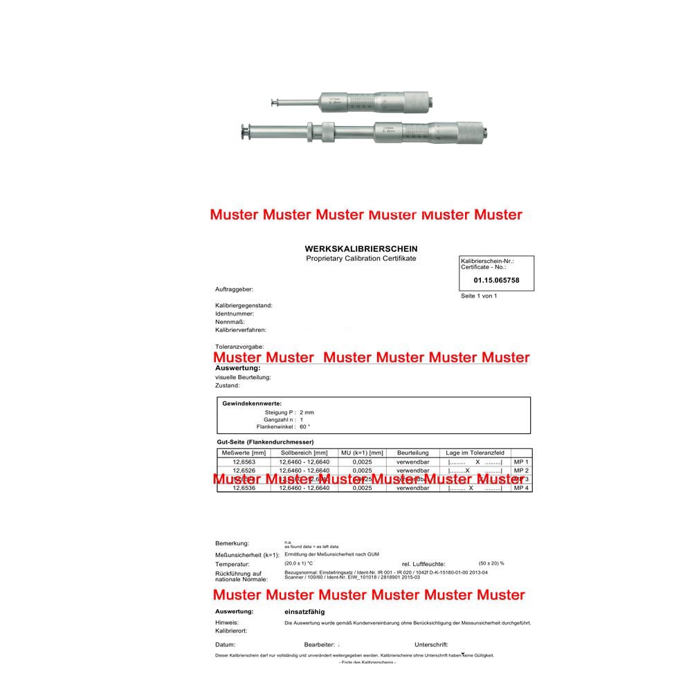 Certification for groove micrometer Certification for groove micrometer
