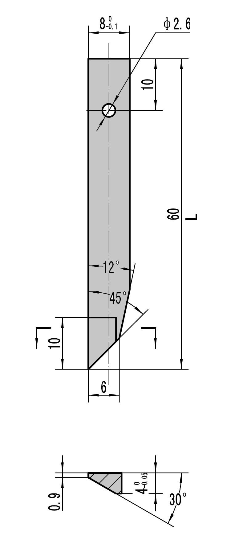 Technical drawing Measuring insert for outside measuring length 60 mm