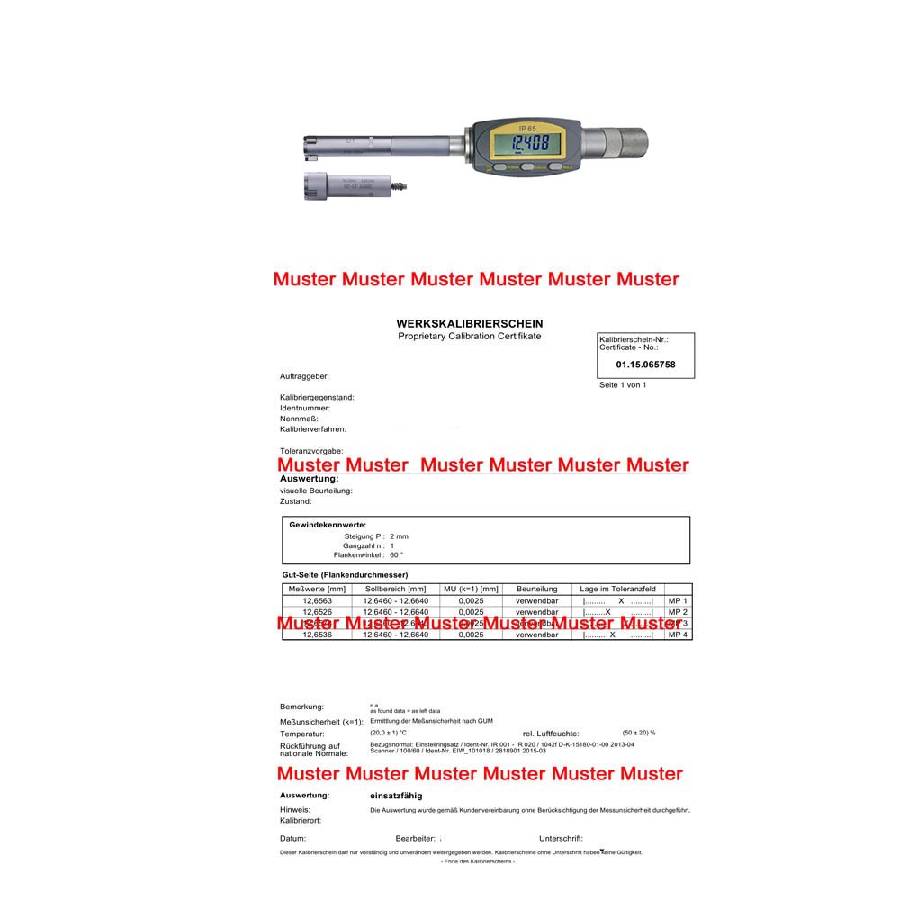Certification threepoint internal micrometer set < 50 mm range Certification threepoint internal micrometer set < 50 mm range