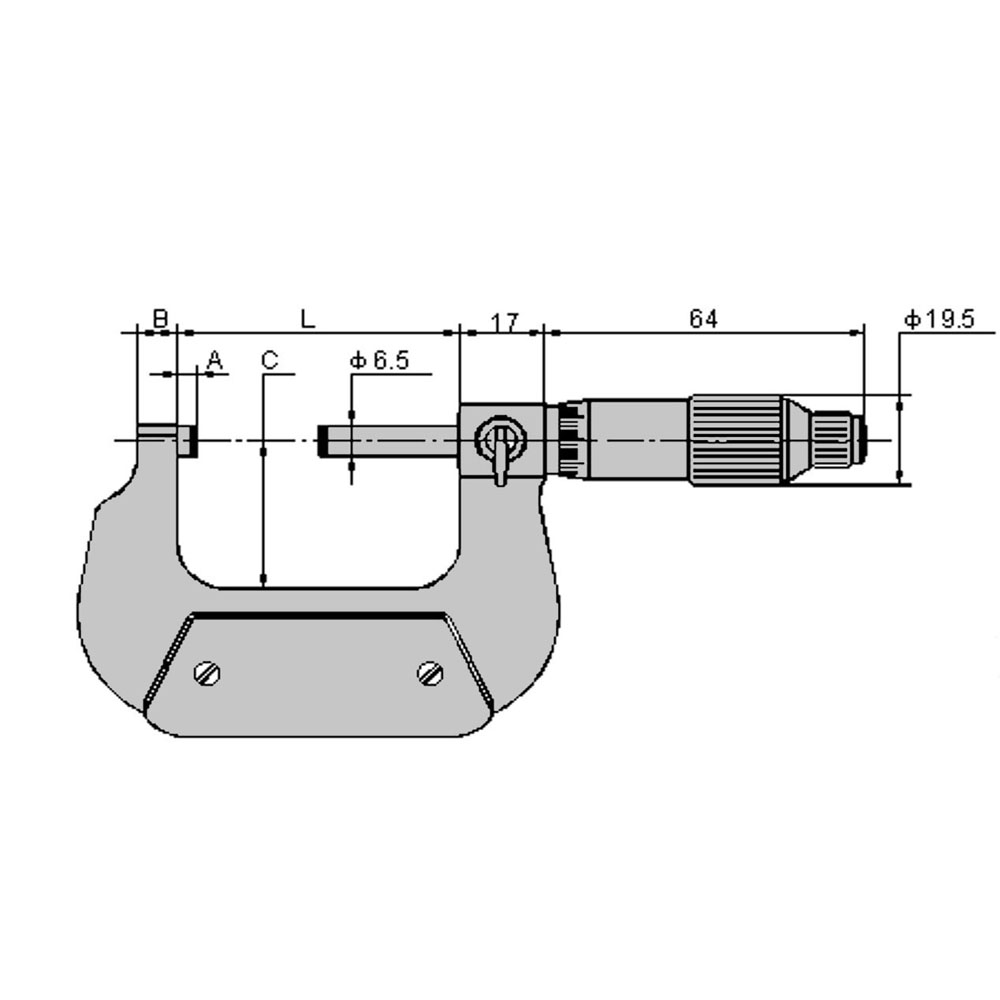 Technical drawing Outside micrometer 25 - 50 mm with friction ratchet DIN 863