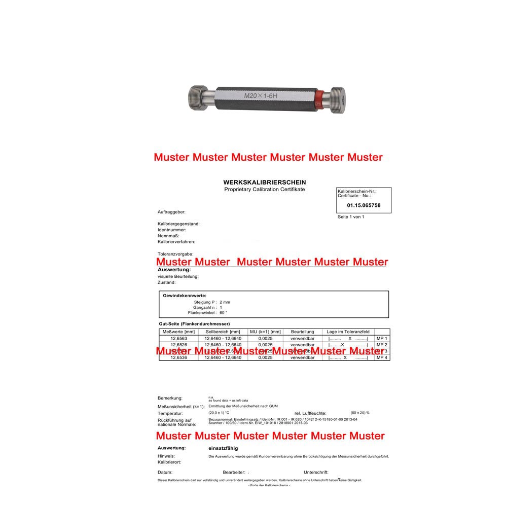 Certification for limit thread gauges > M3 - M20 6H
