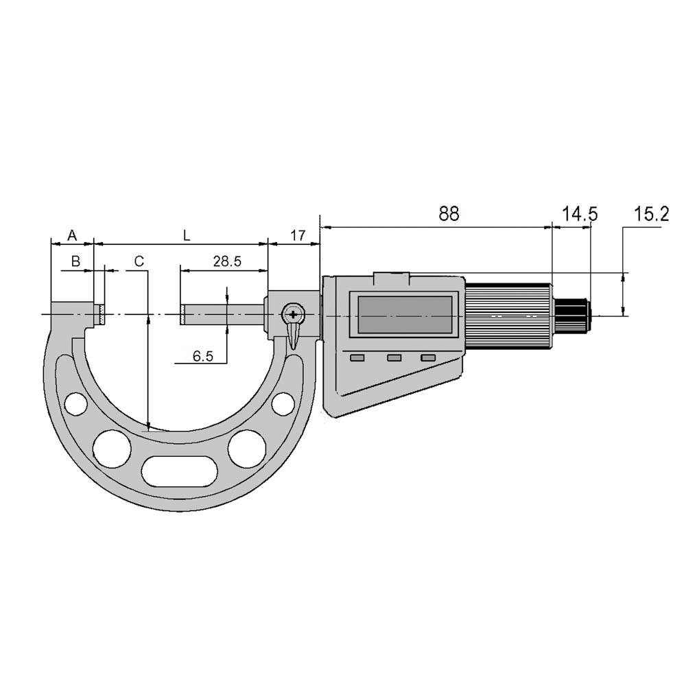 Technical drawing Digital micrometer 65 - 100 mm with friction ratchet