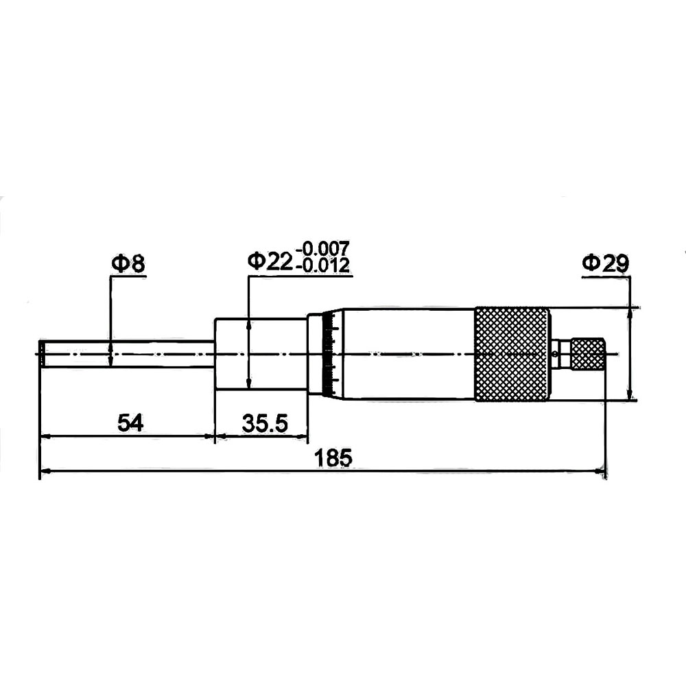 Technical drawing Micrometer head 0 - 50 mm with large thimble Ø 29 DIN 863