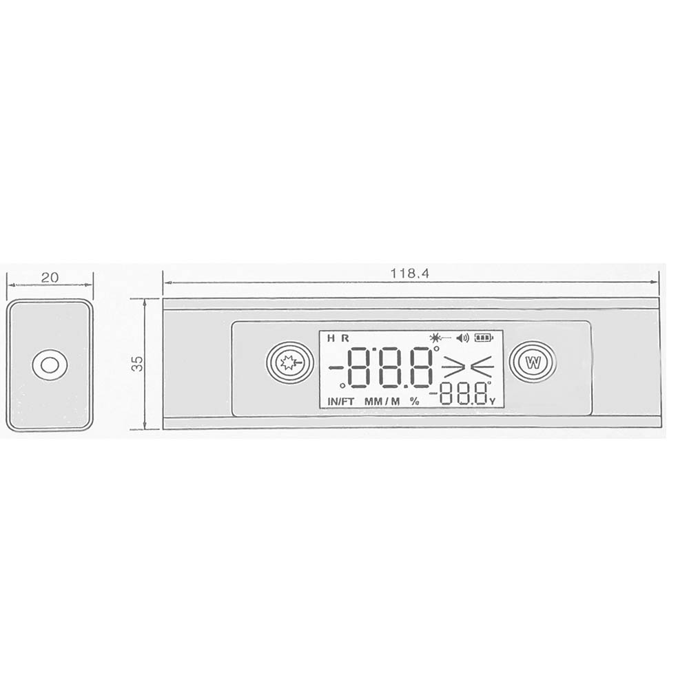 Zeichnung Digitales Neigungsmessgerät 4 x 90°