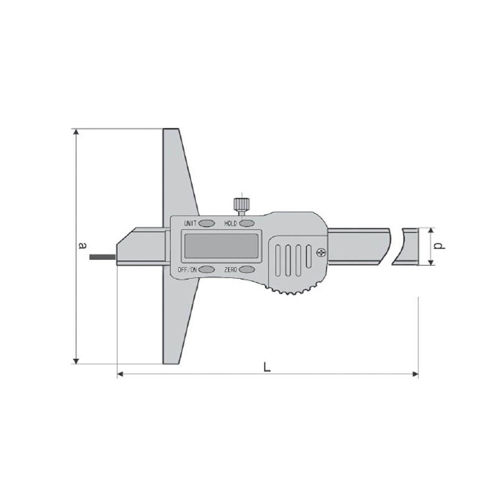 Zeichnung Digital-Tiefenmessschieber 200 x 100 mm mit Stiftspitze Ø 1,5 mm DIN 862